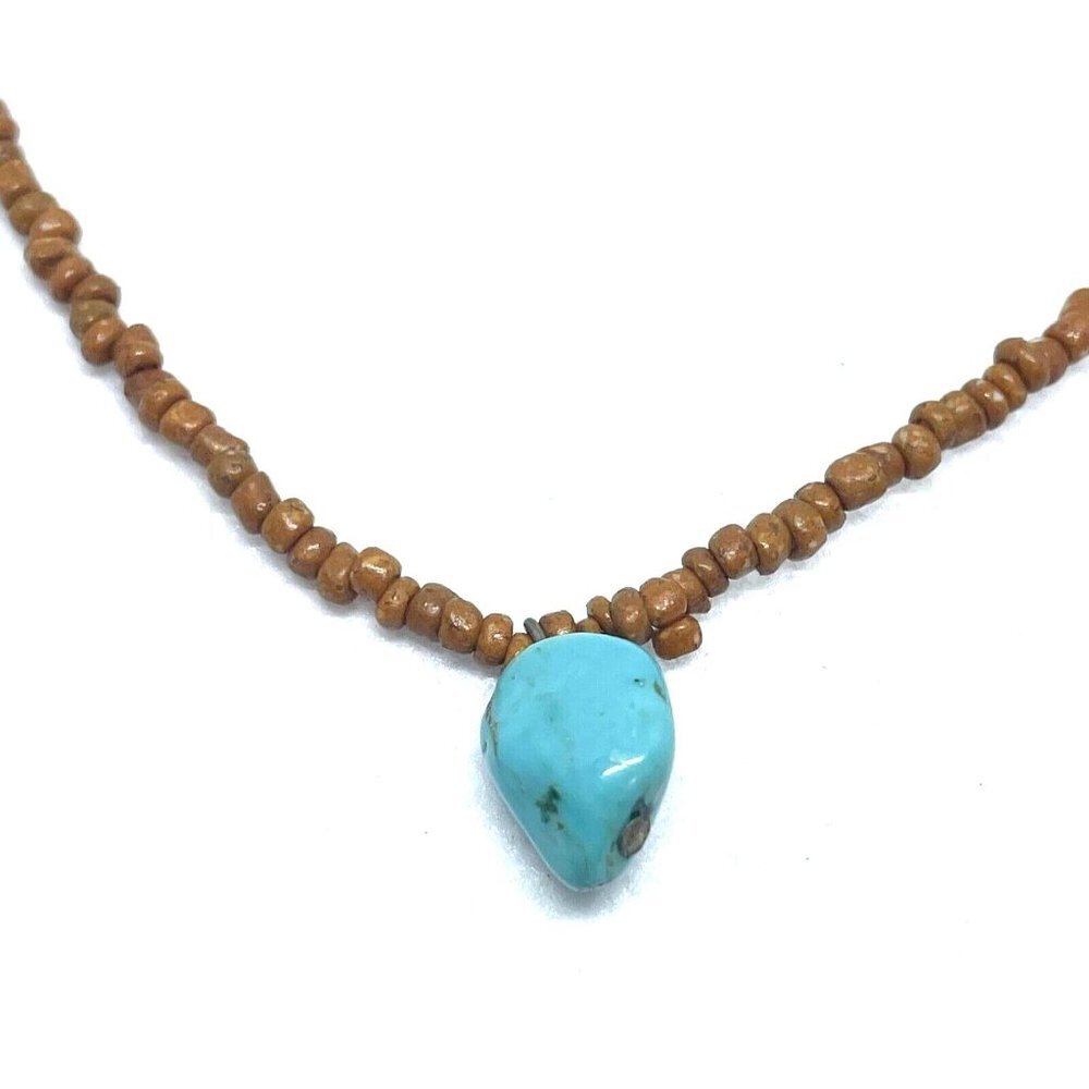 AE 925 Sterling Silver Turquoise Gemstone Pendant Beaded Chips Necklace 15 Inch